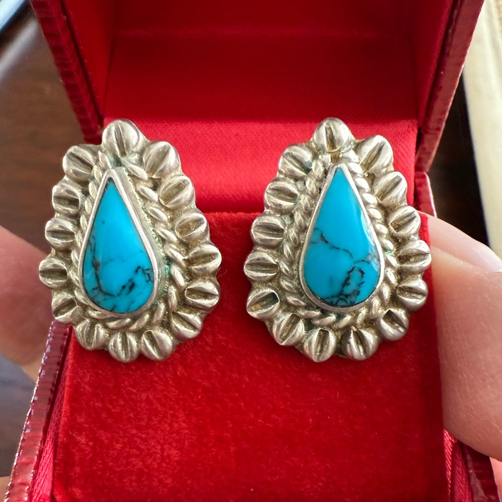 Solid Sterling Silver Turquoise Stud Earrings - image 1